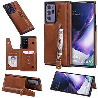 Capa Magunivers e TPU + PU Novo Revestimento Anti-Gota com Suporte de Mapa Externo e Bolso com Fecho de Correr Castanho para Samsung Galaxy Note 20 Ultra/Note 20 Ultra 5G - 1