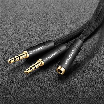 Cabo de Áudio Vention com 2 Jacks 3.5mm Macho de 2 conetores (fones e micro) para 3.5mm Fêmea – 1m - Preto Metalizado - 1