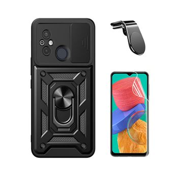 Kit Película Hydrogel Full Cover Frente + Capa Magnetic Military Defender Slide Window Anti-Impacto + Suporte Magnético L Safe Driving Carro Phonecare para Xiaomi Redmi 12C - Preto - 1