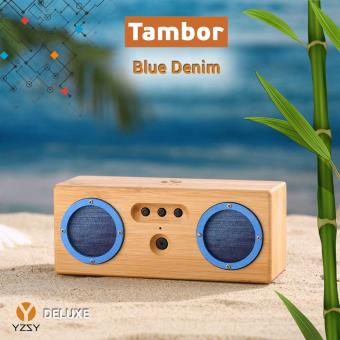 Coluna Deluxe YZSY Bluetooth Tambor Natural Bamboo Blue Denim