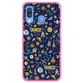 Capa Hapdey Para Samsung Galaxy A40 2019 Design Resumo Objetos e Símbolos Espaciais Capa de Silicone Flexível Em TPU - Rosa