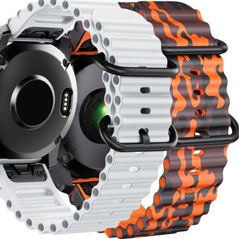 Pack 2x Bracelete Antiimpacto Ocean Waves para Garmin Fenix 8 Branco e Laranja Militar - 1