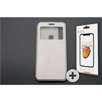 Conjunto com Película de Vidro Temperado e Capa Skyhe para Samsung Galaxy A9 2018 Flip Cover Gandy Dourado - 1