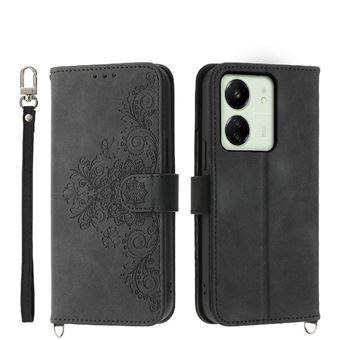 Capa ZURSANA para Xiaomi Redmi 13C | Pele com Fecho de Encaixe para Colar + Cordão em Pele | Preto - 1