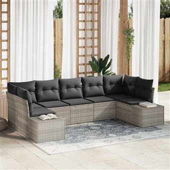 Conjunto de Sofá de Jardim vidaXL | 7 Peças | Cinzento-claro vime PE - 1