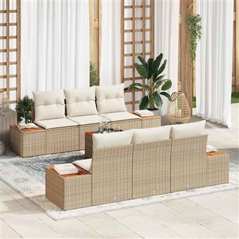 Conjunto de Sofá de Jardim vidaXL | 7 Peças | Bege Rattan Sintético - 1