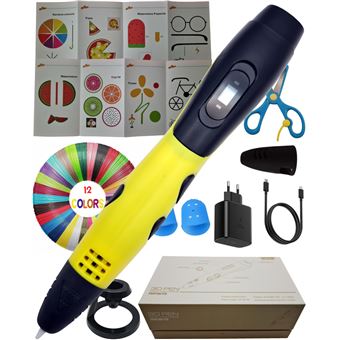 Caneta 3D CAELLUMA ® 2025 com Filamento PLA | Leve | Kit Criativo com 12 Cores e Acessórios | Amarelo - 1