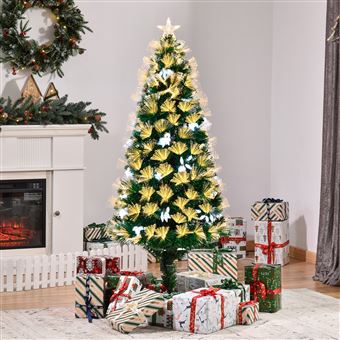 Árvore de Natal Artificial HOMCOM com 170 Fibras de Óptica de Luzes LED - 8  Modos Brilhantes - 120 Contas Brancas e 170 Ramos | Ø70 x 150 cm - Verde -  Árvores de Natal - Compra na 