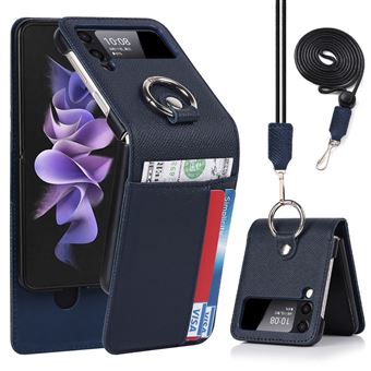 Capa magunivers e TPU + PU com suporte para anéis e porta-cartões azul para Samsung Galaxy Z Flip3 5G - 1