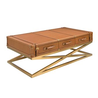 Mesa de Centro ANGEL CERDÁ 2149C | Retangular em Couro e Aço Dourado - 1