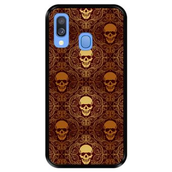 Capa Tpu Hapdey para Samsung Galaxy A40 2019 | Design Caveiras Douradas | Padrão Abstrato - Preto