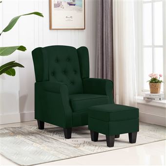 Poltrona com Apoio de Pés vidaXL tecido verde-escuro - 1