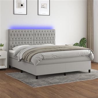 Cama box spring com colchão e LED vidaXL | 180x200 cm | tecido cinza-claro - 1