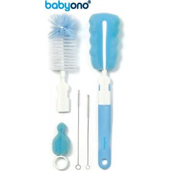 Conjunto de Escova para Biberões e Tetinas Baby Ono com Pega Removível e Mini Esponja Azul - 1