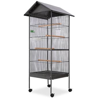 Gaiola para pássaros vidaXL com telhado de aço | 66x66x155 cm | preto - 1