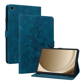 Capa FLOODKING para Samsung Galaxy Tab A9 Plus | Couro PU Premium | Design em Relevo de Lírio | Suporte Dobrável | Porta-Caneta | Azul - 1