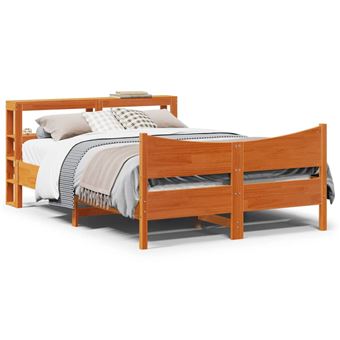 Estrutura Cama com Cabeceira vidaXL | 120x200cm | pinho maciço castanho-mel - 1