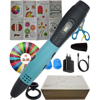 Caneta 3D CAELLUMA ® 2025 com Filamento PLA | Leve | Kit Criativo com 12 Cores e Acessórios | Azul Claro - 1