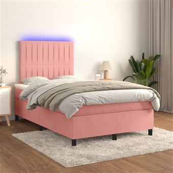 Cama box spring com colchão e LED vidaXL | 120x200 cm | veludo rosa - 1