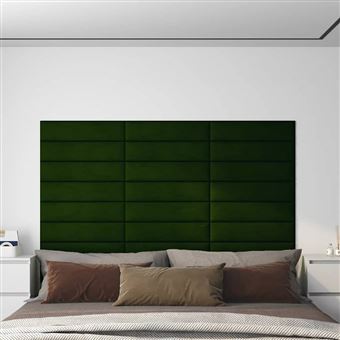 Painel de parede vidaXL | 12 Peças | 60x15cm | veludo 1,08 m² | verde-escuro - 1
