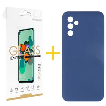 Pack 1 x Película de Vidro Temperado 2.5D + Capa skyhe  para Samsung Galaxy A34 5G | Silicone Líquido | Azul Escuro - 1