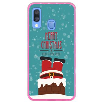Capa Hapdey Para Samsung Galaxy A40 2019 Design Natal Pai Natal Está Descendo a Chaminé Capa de Silicone Flexível Em TPU - Rosa