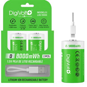 2 x Pilhas de Lítio D DigiVolt LB2-8000 | 1.5V/8000mWh | Recarregáveis ...