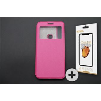 Conjunto com Película de Vidro Temperado e Capa Skyhe para Samsung Galaxy A9 2018 Flip Cover Gandy Rosa - 1