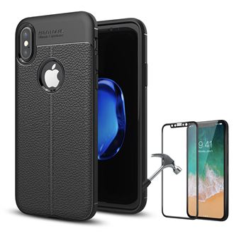 Kit Película + Capa Rugged Leather PhoneShield Flexguard para iPhone X | Full Cover | Reaplicável - Preto