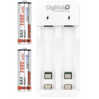 Pack 2 x Pilhas AA/HR6 Recarregáveis 1400mAh + Carregador de Pilhas para AA/AAA DigiVolt QC-10 | Branco + Cinza - 1