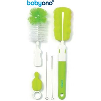Conjunto de Escova para Biberões e Tetinas Baby Ono com Pega Removível e Mini Esponja Verde - 1
