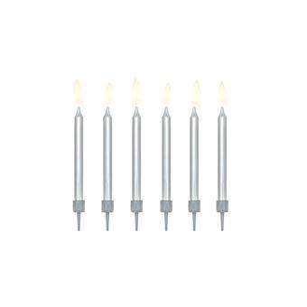 Velas de Aniversário Prateadas Omnific | 6 Unidades | 8 cm - 1