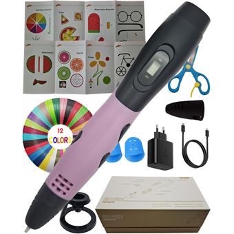 Caneta 3D CAELLUMA ® 2025 com Filamento PLA | Leve | Kit Criativo com 12 Cores e Acessórios | Azul Rosa - 1