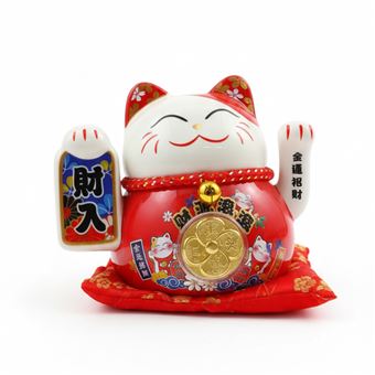 Gato da Sorte com Almofada B&K M-024087 | Branco + Vermelho - 1