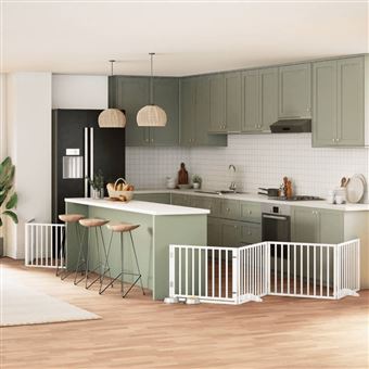 Portão para cães com porta dobrável vidaXL | 8 Painéis | 640 cm | álamo branco - 1