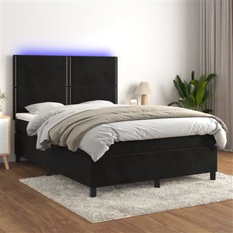 Cama box spring com colchão e LED vidaXL | 140x200 cm | veludo preto - 1
