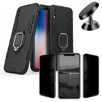 Kit Película 5D Anti-Spy + Capa 3X1 Military Defender + Suporte Magnético Carro Phonecare para Iphone XR Preto