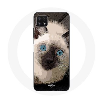 Capa Maniacase para Samsung Galaxy A22 5G Gato Siamês Preto Branco Com Olhos Azuis - 1