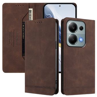 Capa FOXDOCK Tipo Carteira Flip para Xiaomi POCO M6 Pro 4G com Bloqueio RFID | Fecho Magnético | Pele PU  | Castanho - 1