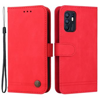 Capa PU padrão de árvore, decoração de botões com apoio, vermelho Magunivers para Oppo Reno6 4G - 1