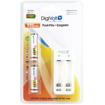 Pack 2x Pilhas AAA/HR3 Recarregáveis 950mAh + Carregador de Pilhas para AA/AAA/9V DigiVolt QC-11 | Branco + Cinza - 1