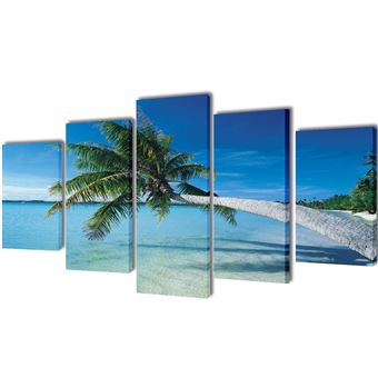 Quadro Políptico vidaXL impressão de praia com palmeira 200x100 cm - 1
