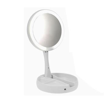 Espelho de maquilhagem com luz LED Klack | rotação 360° | dobrável, com base de armazenamento com 3 compartimentos e aumento - 1