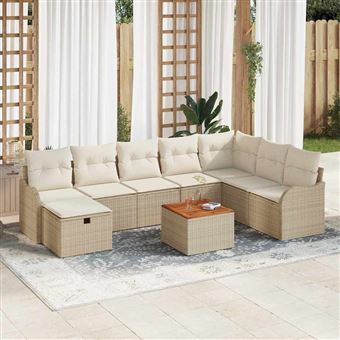 Conjunto de Sofá de Jardim vidaXL | 9 Peças | Bege Rattan Sintético - 1