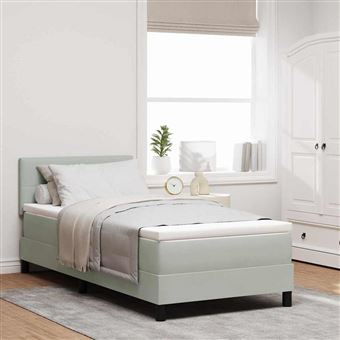 Cama Box Spring LED vidaXL | Cinzento-claro | 90 x 190 cm | Veludo - 1