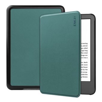 Capa PU ENKAY à prova de quedas, com função automática de dormir/despertar para Amazon Kindle Paperwhite 11th Gen (2022) - verde escuro - 1