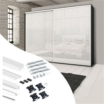 Sistema de correr Placard Emuca 74 para roupeiro de 2 portas com perfis Wave | espessura 16 mm | fecho suave | painéis não incluídas | Pintado branco | 1 ud. - 1