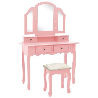 Toucador com Banco vidaXL 100x40x146cm madeira paulownia rosa - 1