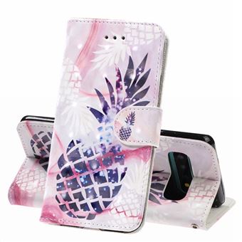 Capa Magunivers de PU Padrão de Impressão de Luz Spot decoração Abacaxi com Suporte e Alça para Samsung Galaxy S10