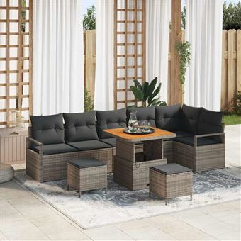 Conjunto de Sofá de Jardim vidaXL | 9 Peças | Cinzento Rattan Sintético - 1